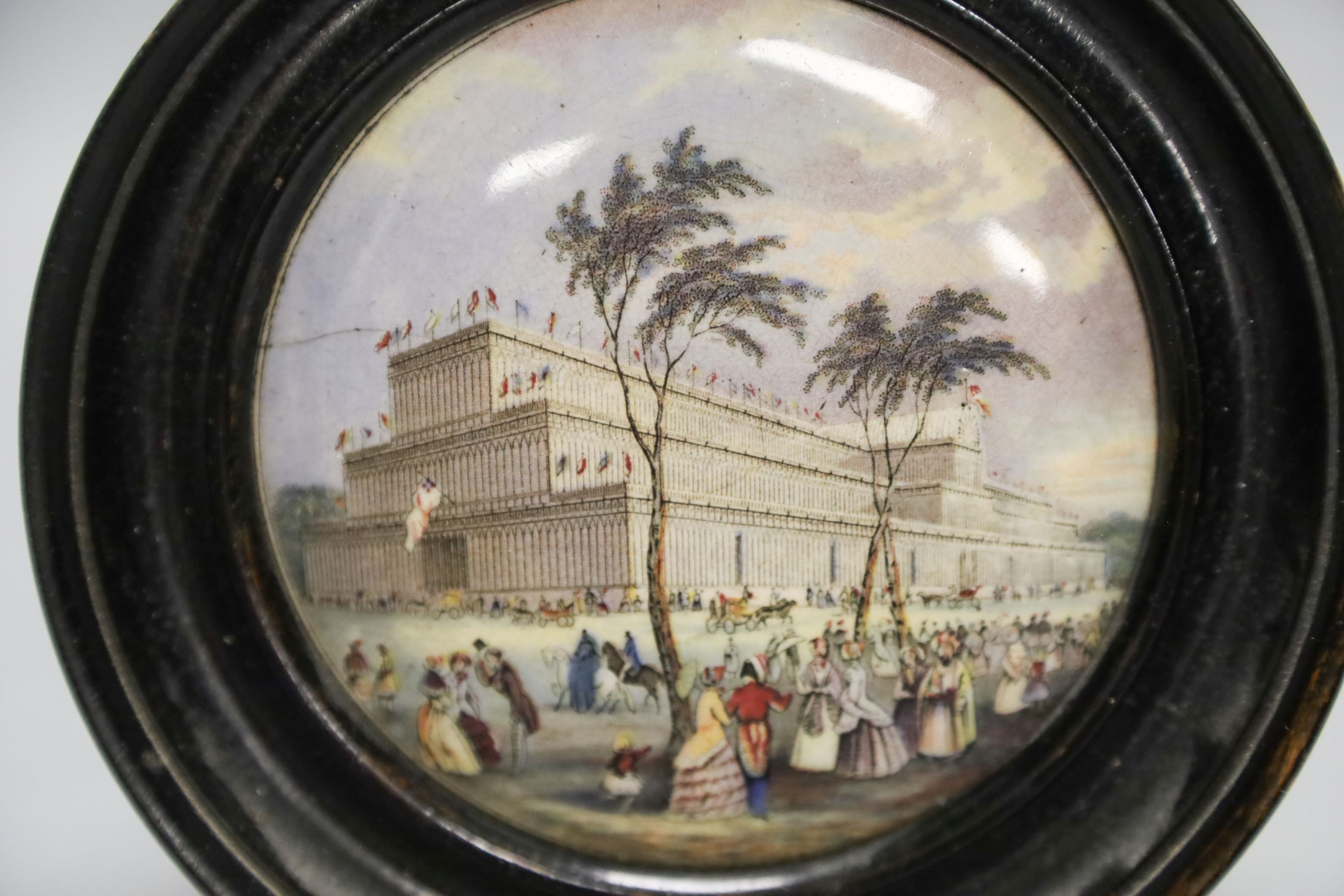 Two Victorian pot lids depicting the Crystal Palace